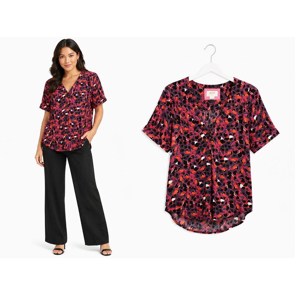 Maeve by Anthropologie Blaise Buttondown Blouse Size 2  Pink Black Abstract
